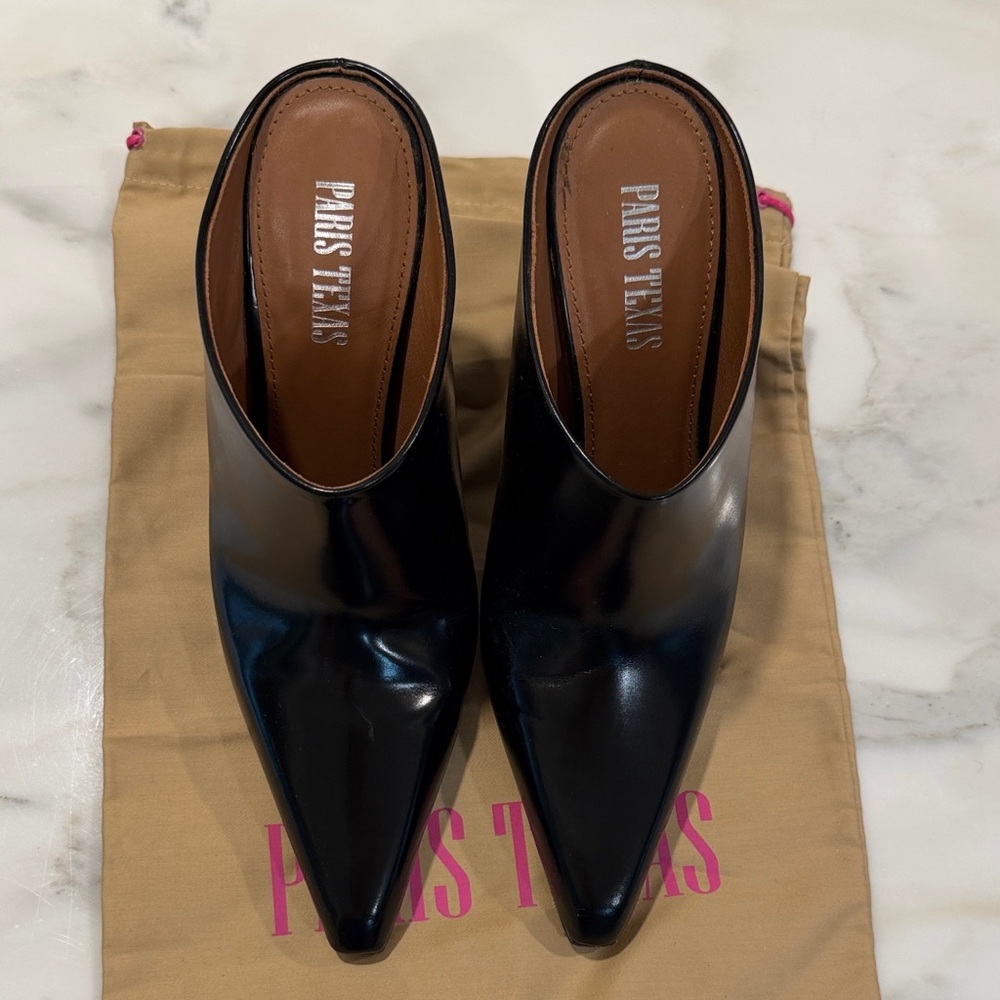 Paris Texas Black Pointed Leather Mule
